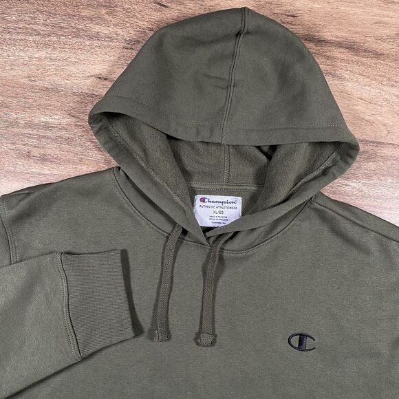 Champion Tops - Champion Pullover Hoodie Women's XL Army Green Cropped Raw Hem Cotton Poly